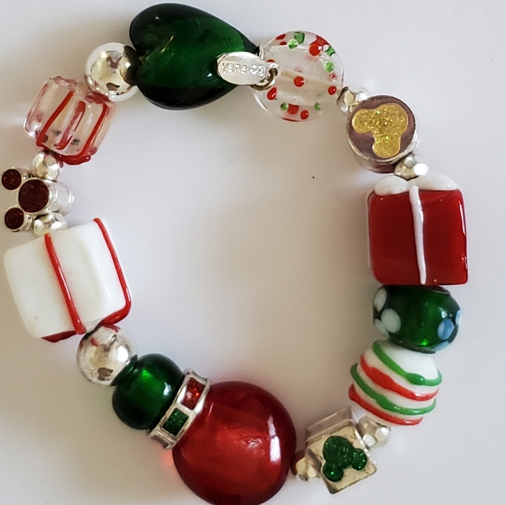 Disney Mickey Mouse Christmas Glass Bead Stretchy Braclet